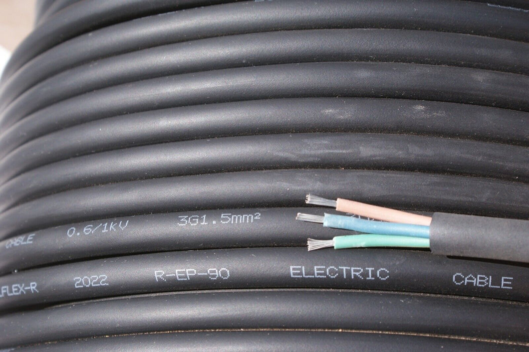 FLEXIBLE RUBBER CABLE 2 CORE & EARTH 1.5MM- BY THE METER
