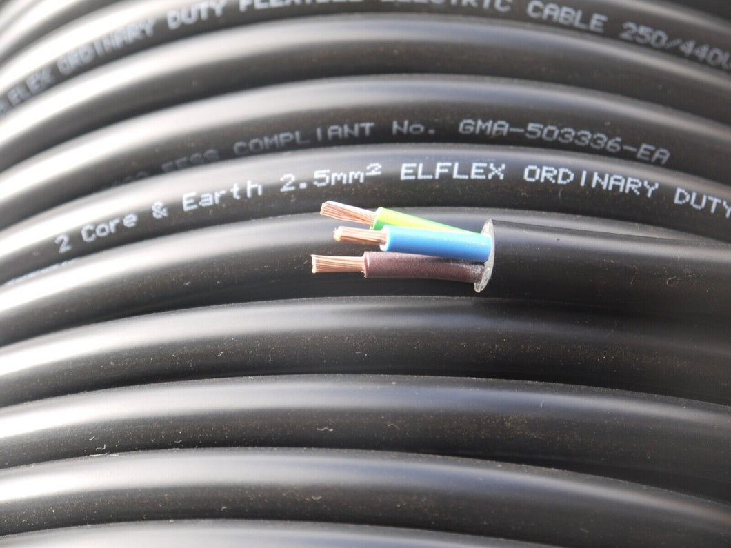 FLEXIBLE 3G CABLE (2 CORE & EARTH) 2.5MM PVC- BY THE METER