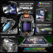 Load image into Gallery viewer, ANDELI Welding Helmet Mask Panoramic 180° 4 x LED light Automatic darkening GREY KNIGHTS